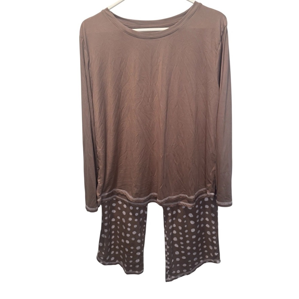AnyBody Womens Brown Knit Pajama Set Polka Dot Long Sleeve Top Pants M NEW